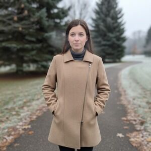 Banana Republic Camel Melton Knit Coat Small Asymmetrical Zip Size Small NWT